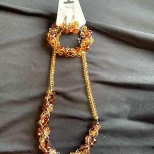Elegant Gold and Brown Beaded Jewelry Set